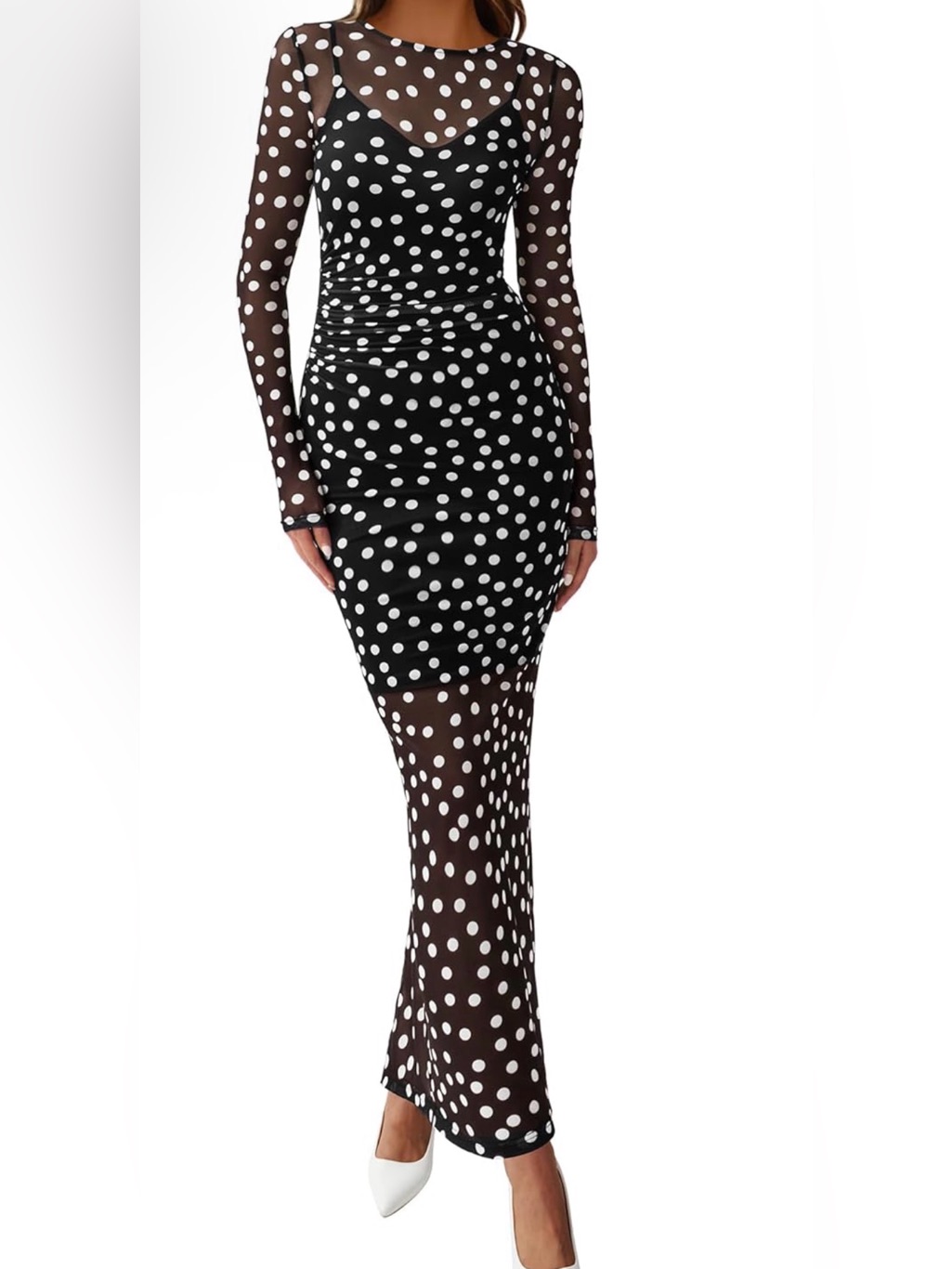Spring Dress For Women Polka Dot Sexy Bodycon Mesh Dress New